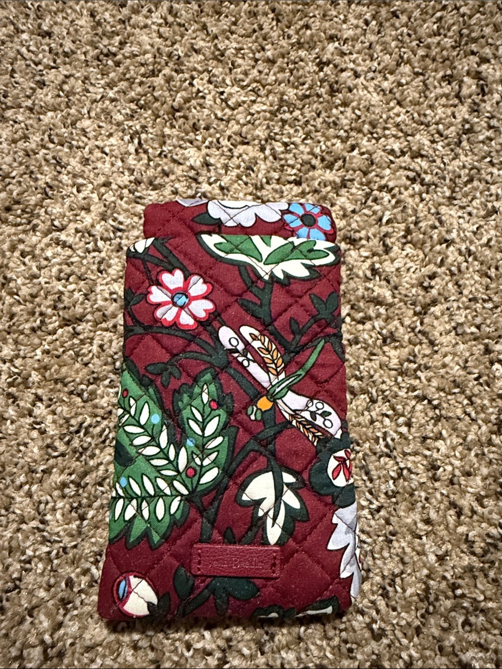 Quilted Floral Phone Wallet - Burgundy Green White